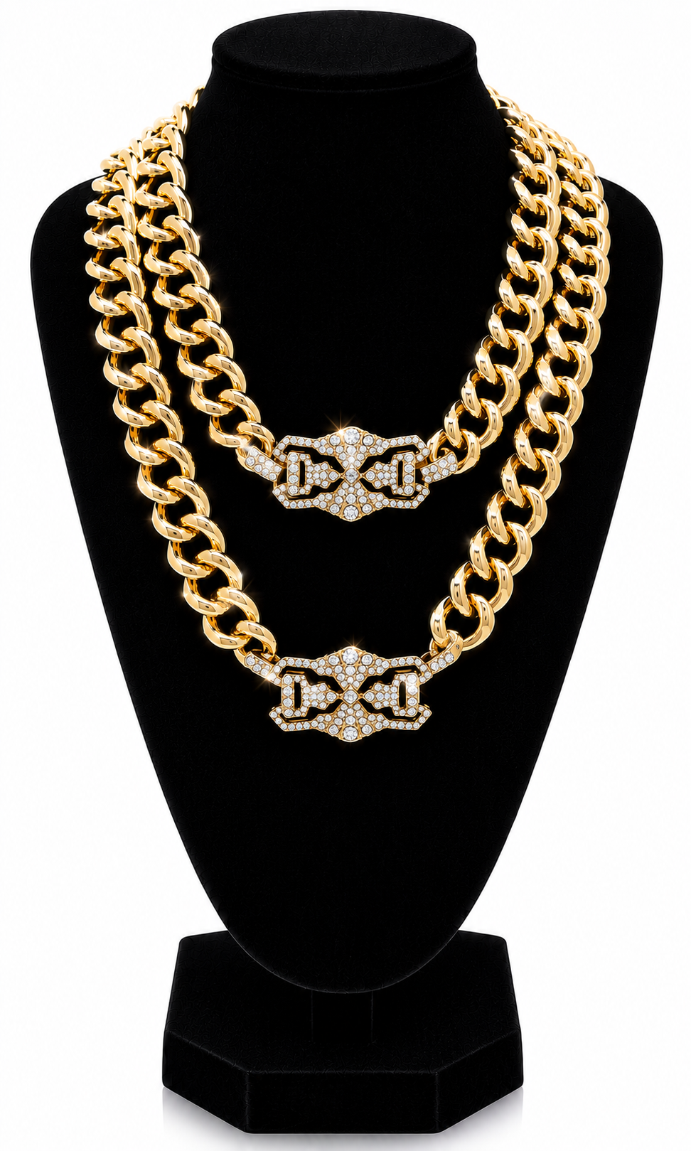 DOUBLE PENDANT ID CHAIN NECKLACE - GOLD