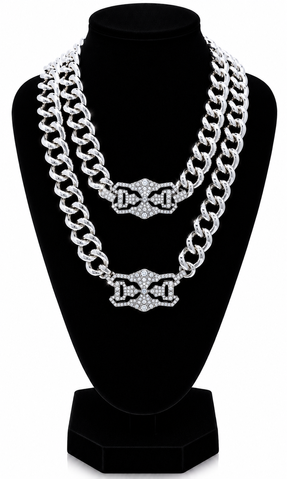 DOUBLE PENDANT ID CHAIN NECKLACE - SILVER