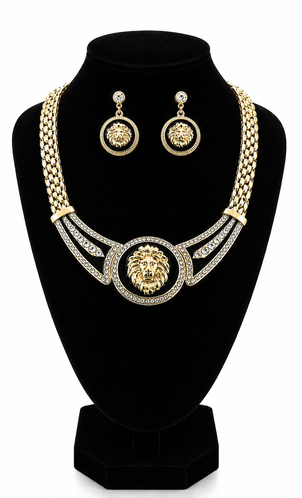 DESIGNER INSPIRIERTES 3-TLG. LÖWENKOPF-HALSKETTEN- UND OHRRING-SET