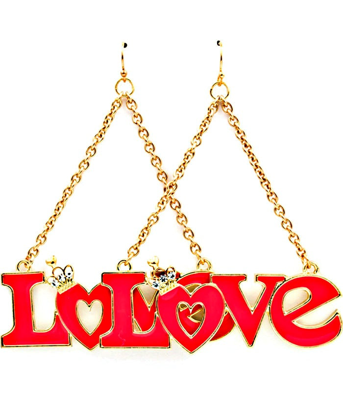 Crystal LOVE Fish hook Dangle Earrings - ORANGE