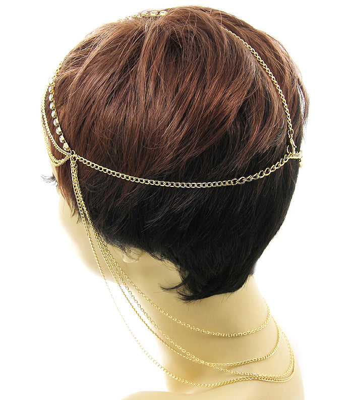 Stylish gold headchain with crystal drape from House of Zalex showcasing glamorous fashion hair accessory