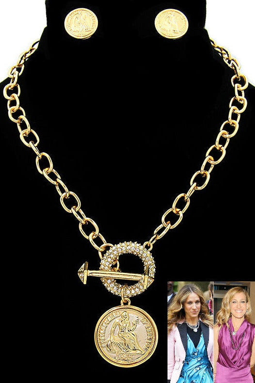 Jen crystal toggle necklace and earring chain set by House of Zalex featuring elegant luxury jewelry design