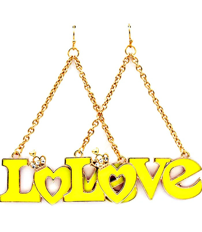 Crystal LOVE Fish hook Dangle Earrings - ORANGE