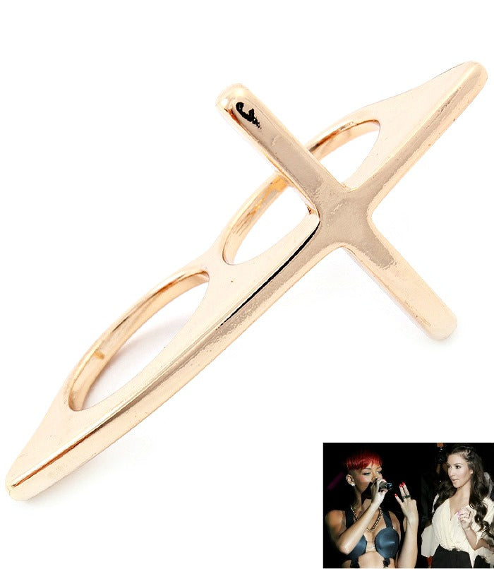 “Rock” Two Finger Cross Ring