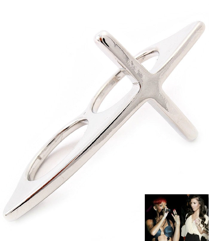 “Rock” Two Finger Cross Ring