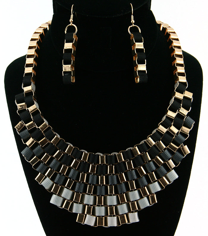 'Cleopatra' Necklace and Earring Set - Black