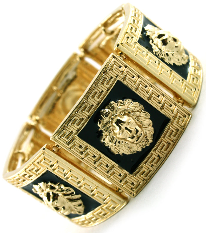 Schwarz-goldenes Armband mit Löwenkopf