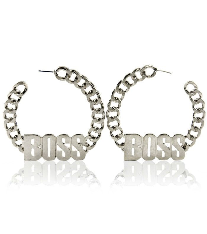 "BOSS" Curb Chain HOOP EARRINGS