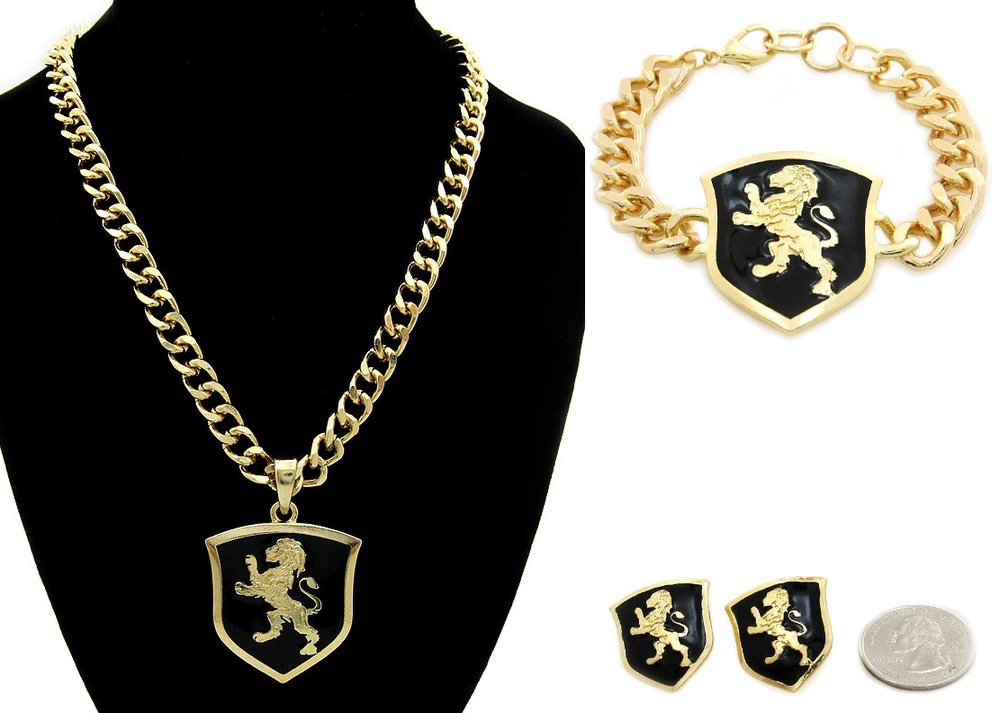 LÖWEN-DESIGN HALSKETTE, ARMBAND & OHRRING-SET