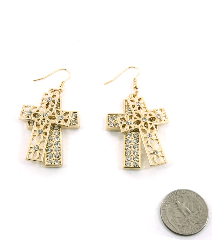 “Kourtney” Crystal Fish Hook Cross Earring