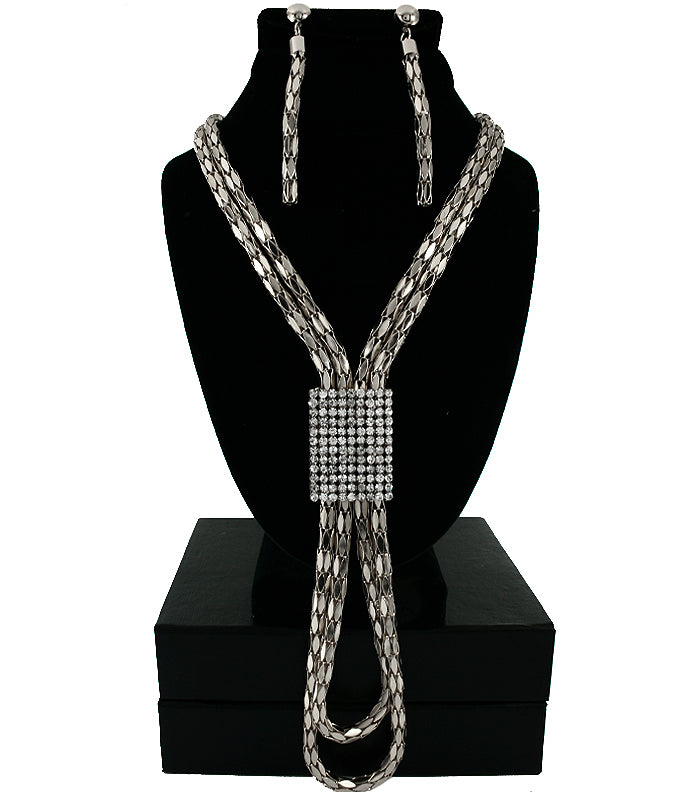 'Mimi' Crystal 'Y' Tassel Necklace and Earring Set