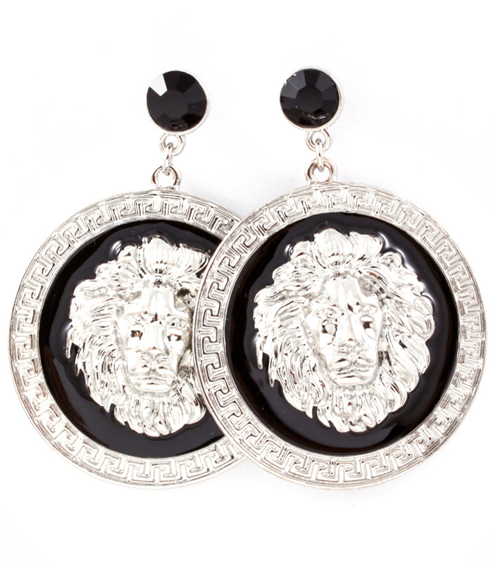 LION HEAD DROP CRYSTAL EARRINGS - GOLD