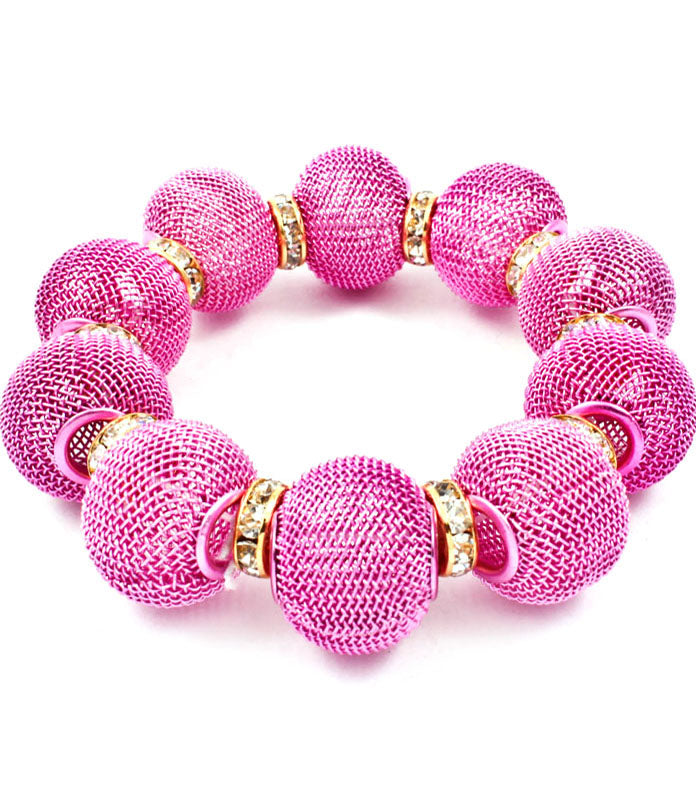 'Chloe' Crystal Mesh Stretch Bracelet - Pink