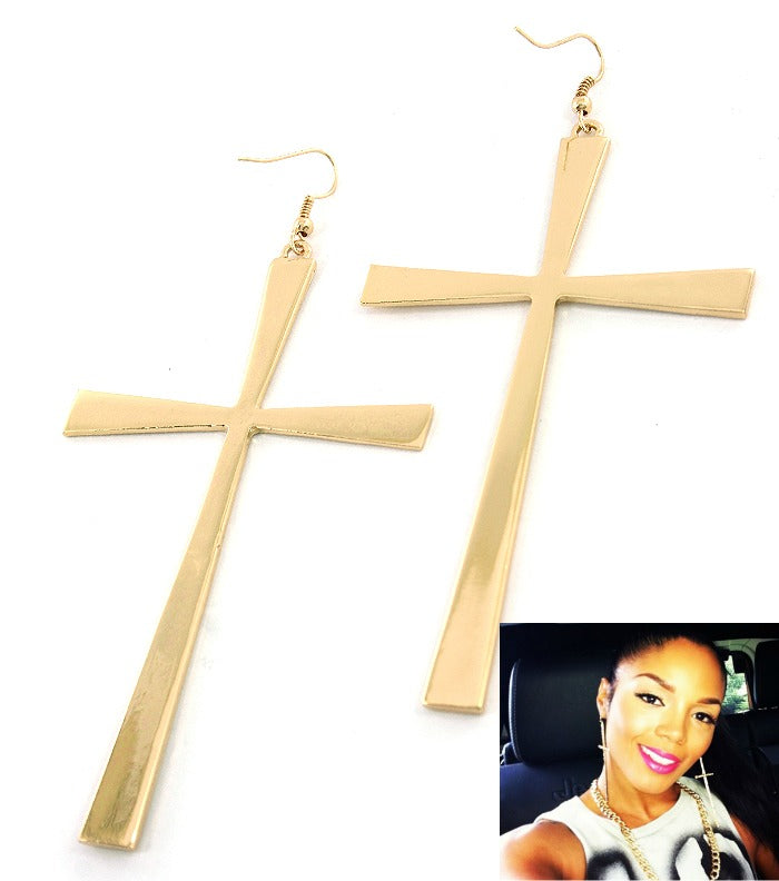 'EVELYN' Fish Hook Cross Earrings
