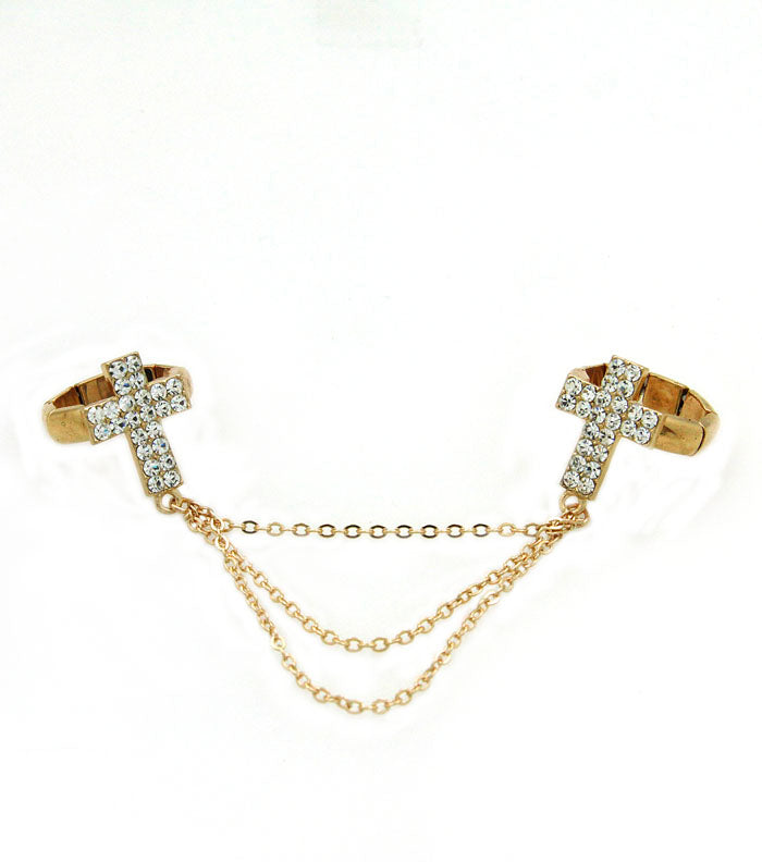 Two Fingers Crystal Stretch Cross Ring
