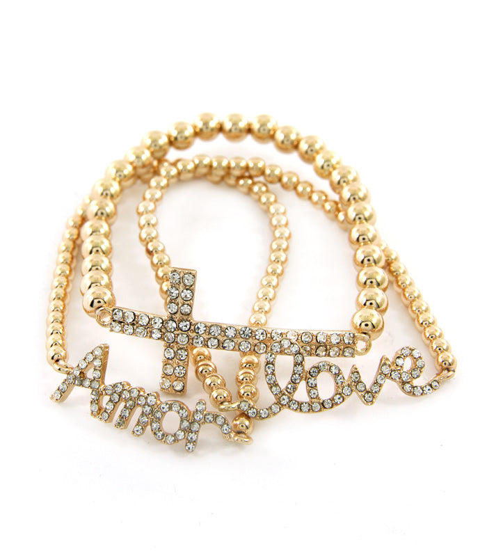 ArmCandy Crystal Cross LOVE AMOR Bracelet Set