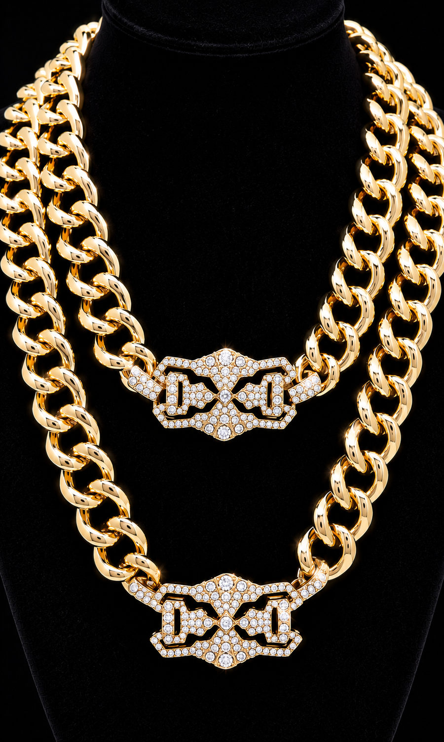 DOUBLE PENDANT ID CHAIN NECKLACE  - GOLD