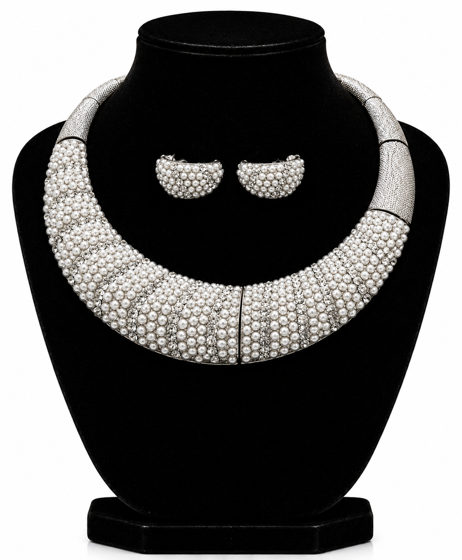 KRISTALL-PERLEN-SCHMUCKSET „PRINZESSIN“ MIT HALSKETTE UND OHRRINGEN