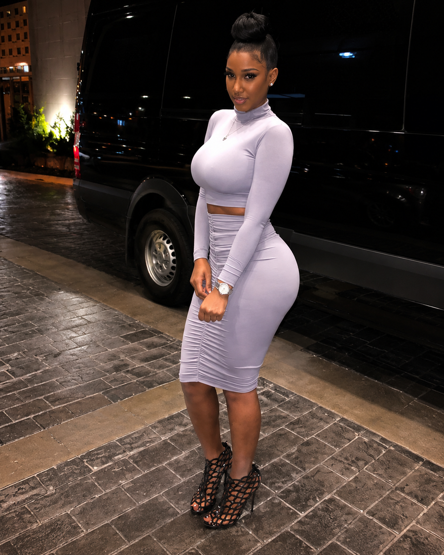 ‘Kim’ Two Piece Long Sleeve Knee Length Set