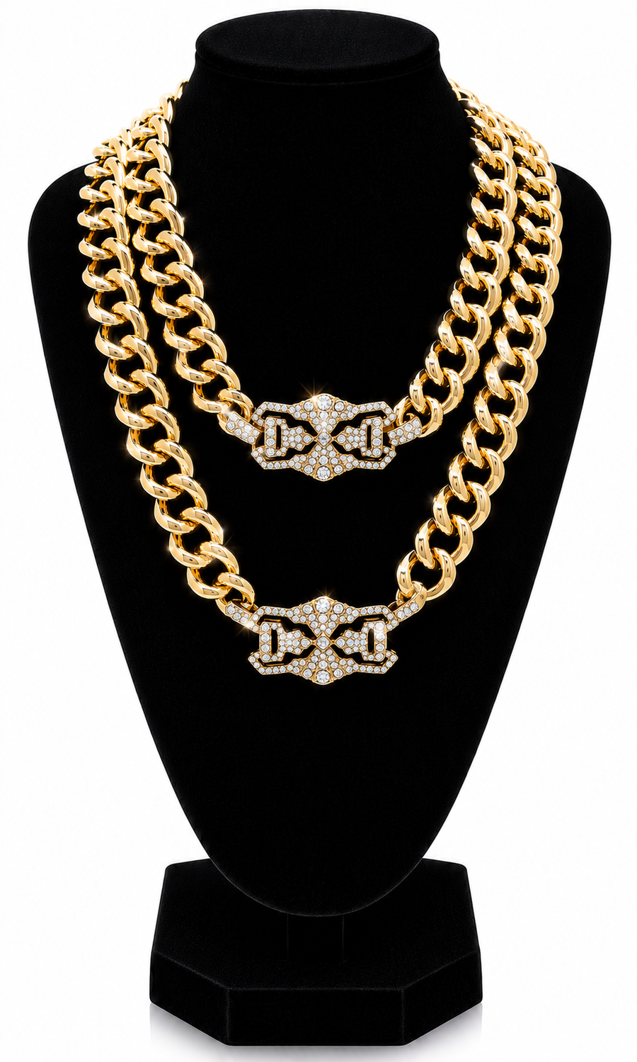 DOUBLE PENDANT ID CHAIN NECKLACE  - GOLD