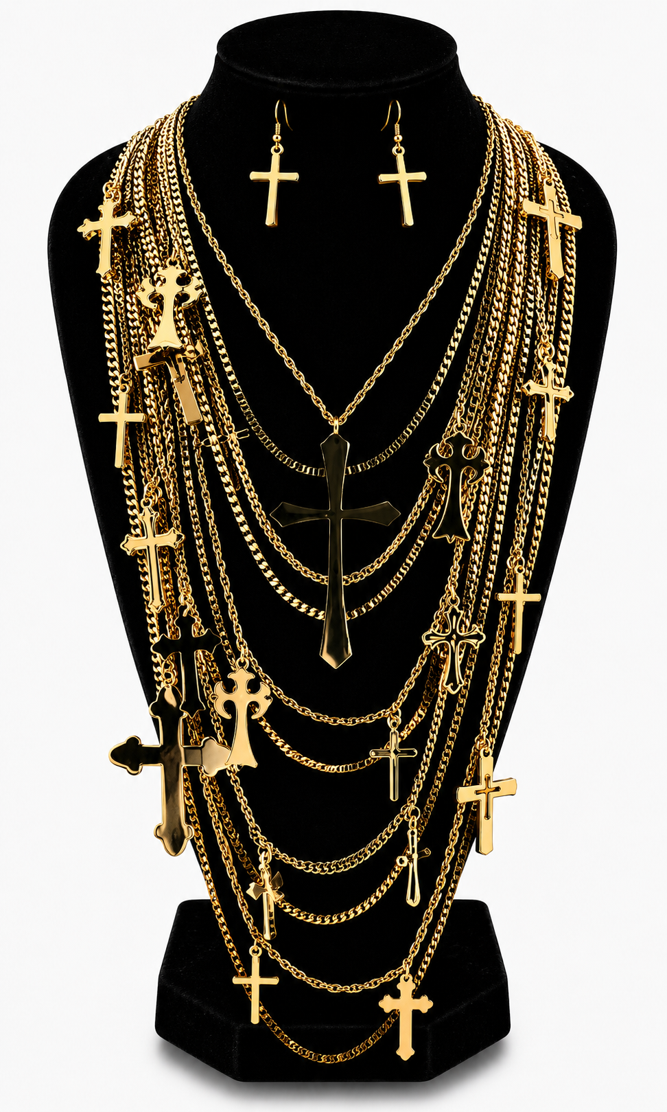 'RIRI' DESIGNER INSPIRED CROSS NECKLACE SET  - GOLD