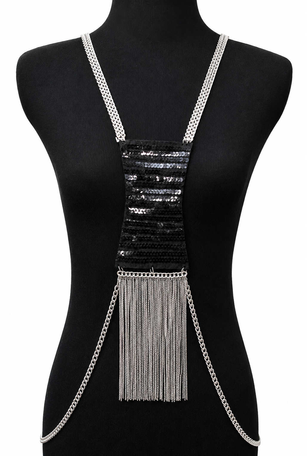 „BEYONCE“ QUASTEN-KÖRPERKETTEN-SCHMUCK SILBER