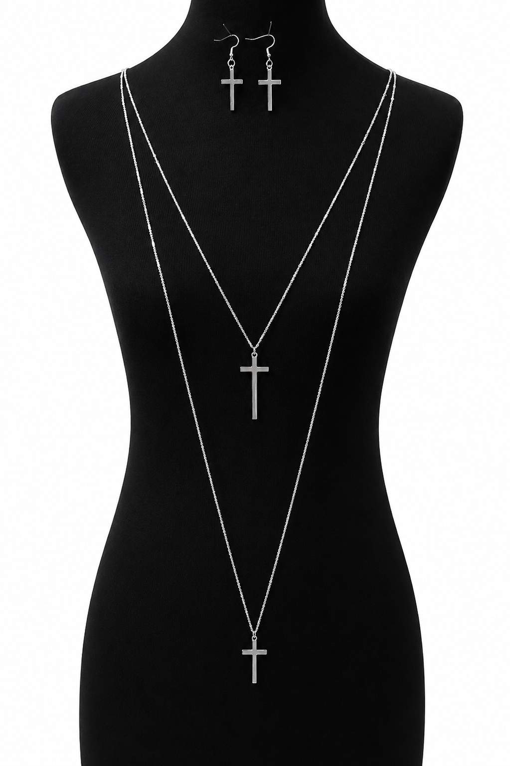 DOPPELLAGIGE KREUZ-HALSKETTE UND OHRRING-SET
