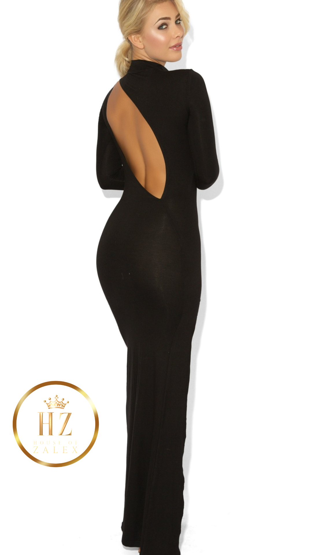 Celebrity Style Open Back Side Split Black Maxi Dress