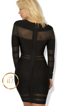 LONG SLEEVE STRETCH ORGANZA BANDAGE DRESS
