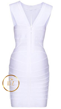 ‘MIMI’ Keyhole White Cleavage Bandage Dress