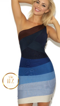 'Electra' Blue Gradient One Shoulder Bandage Dress