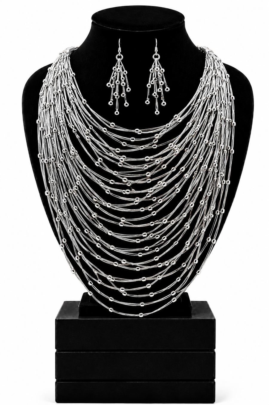 “Zara”  Layered Necklace and Earring Set - Silver