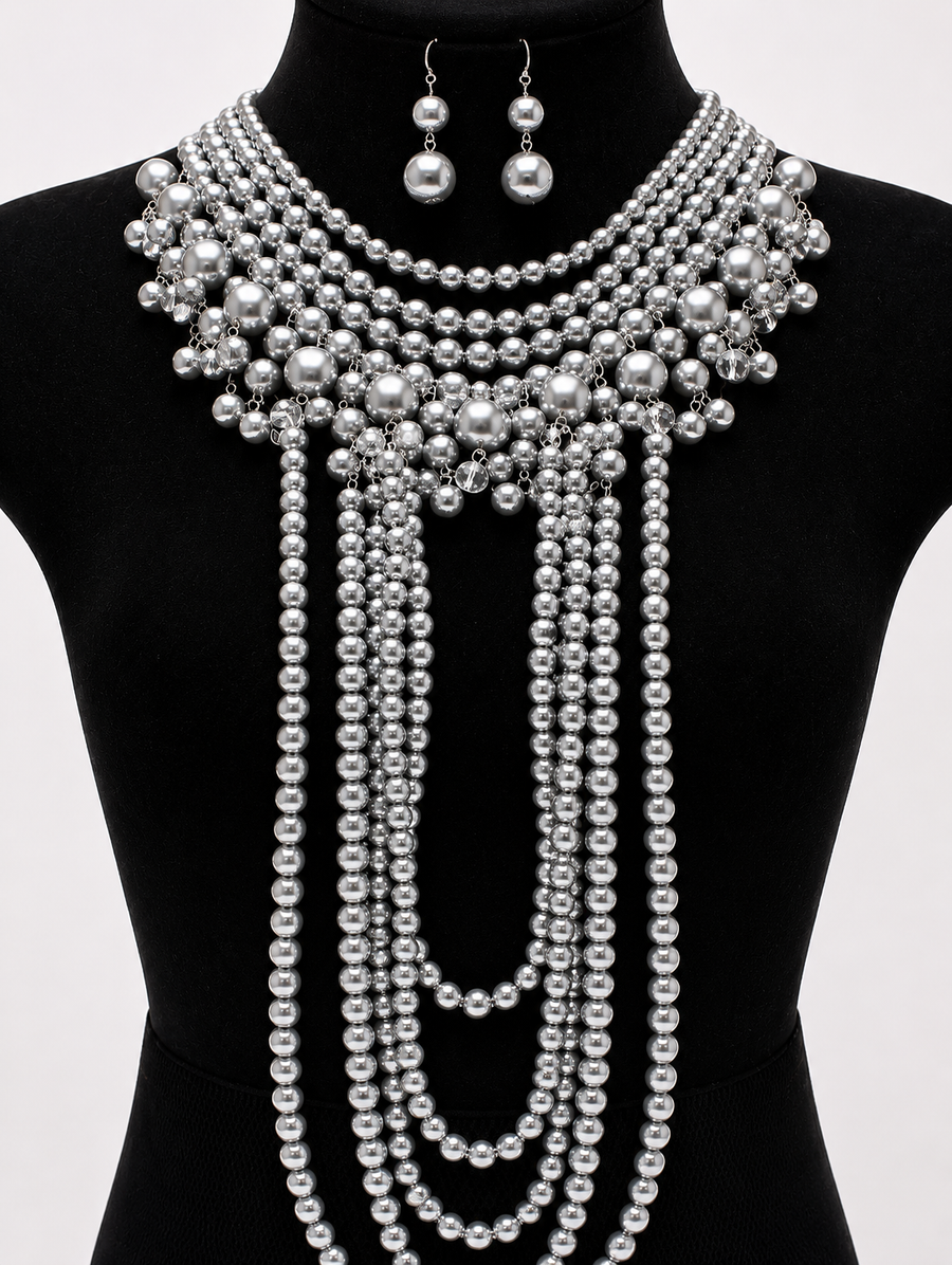 'Rihanna' Crystal  Pearl Necklace and Earring Set