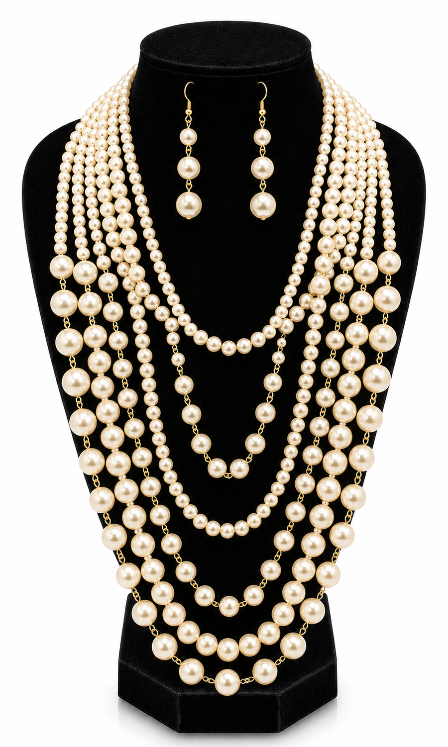 'VOGUE' LONG LAYERED PEAL NECKLACE AND EARRING SET