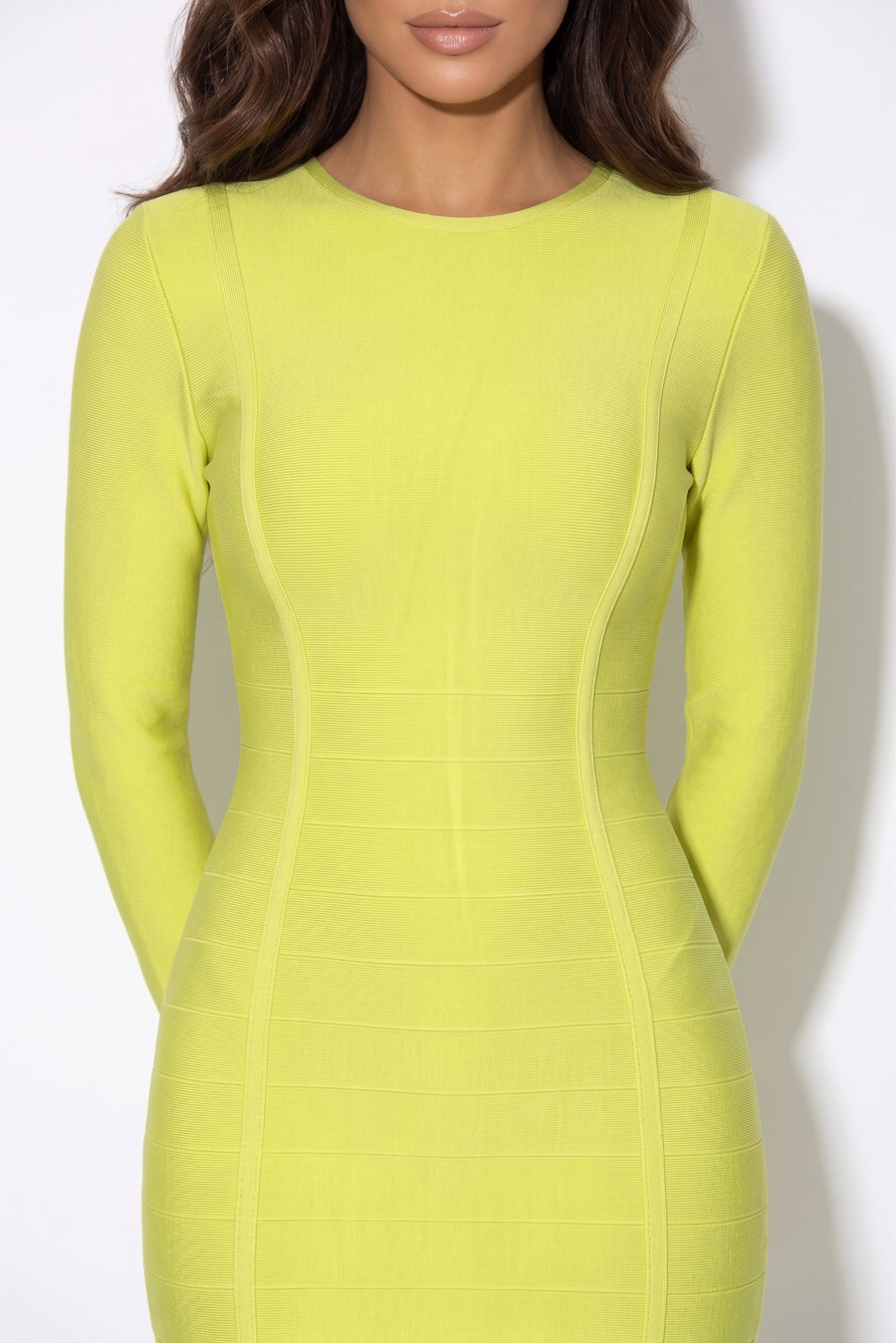 LIME GREEN LONG SLEEVE BANDAGE DRESS