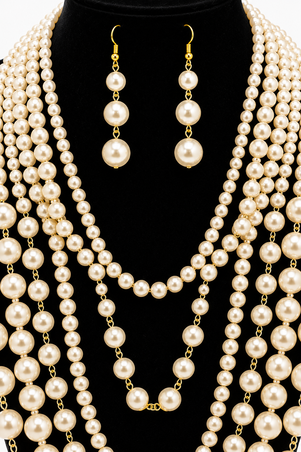 'VOGUE' LANGE, GEWICKELTE PERLENKETTE UND OHRRING-SET