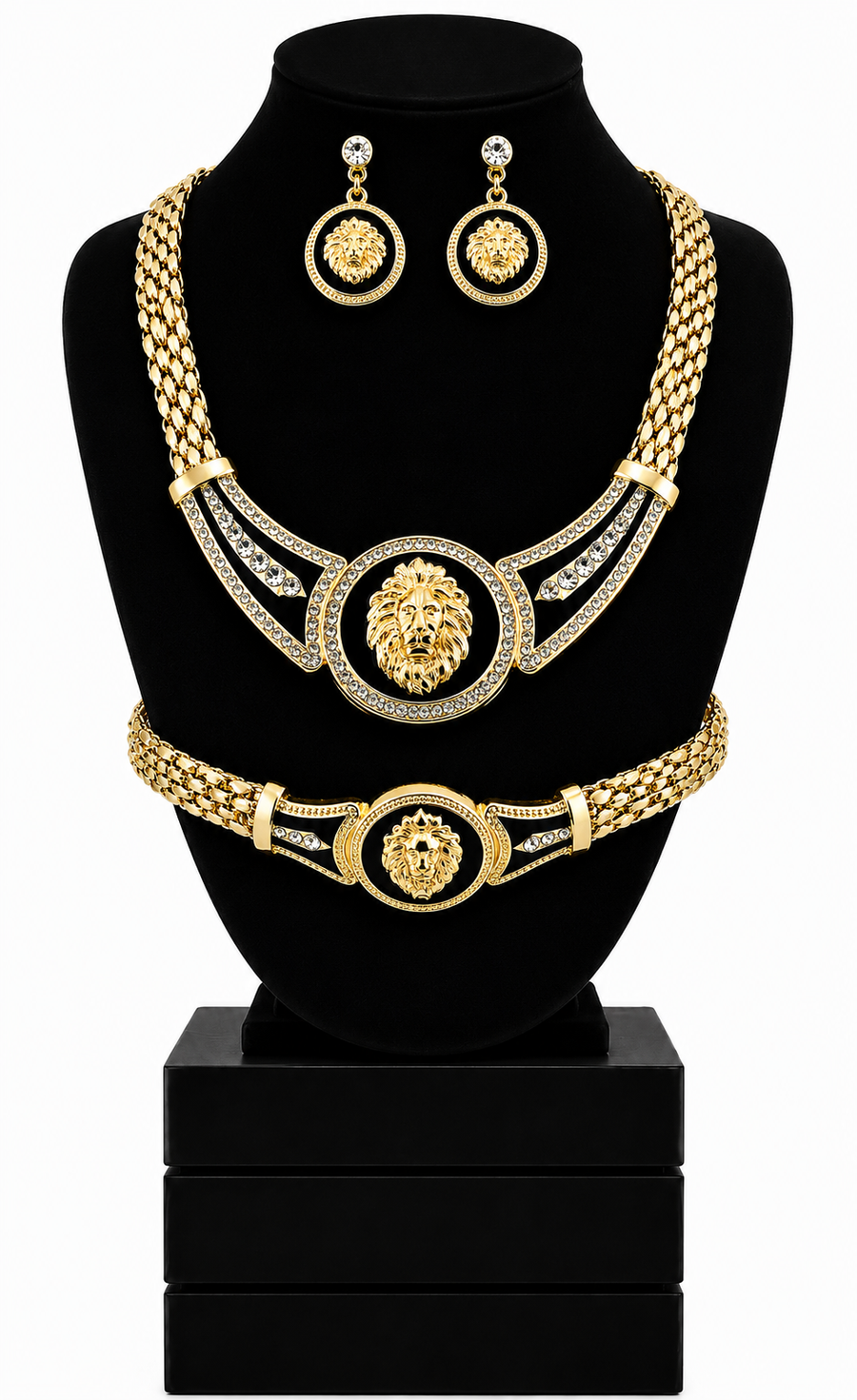 DESIGNER INSPIRIERTES 3-TLG. LÖWENKOPF-HALSKETTEN- UND OHRRING-SET