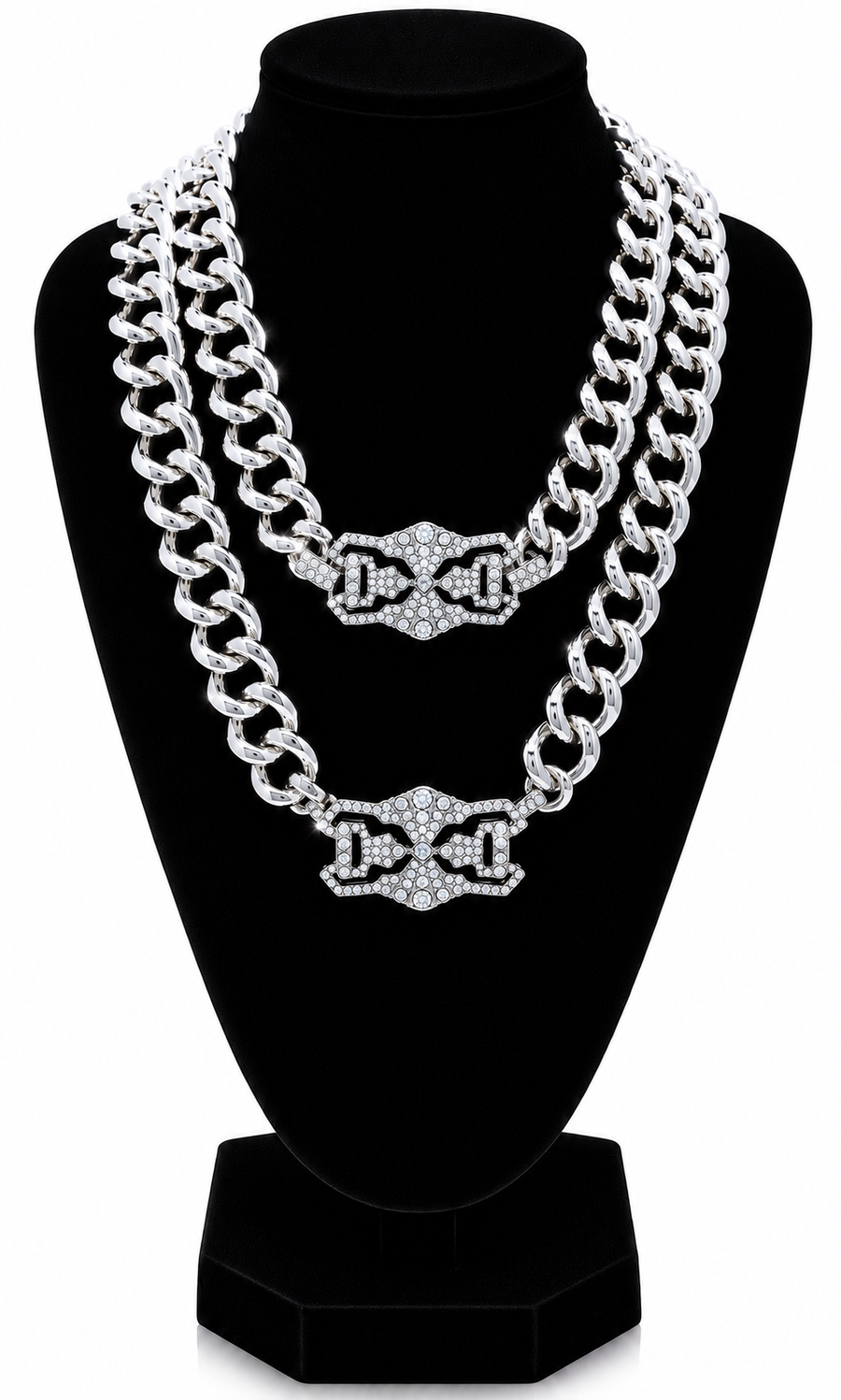 DOUBLE PENDANT ID CHAIN NECKLACE - SILVER