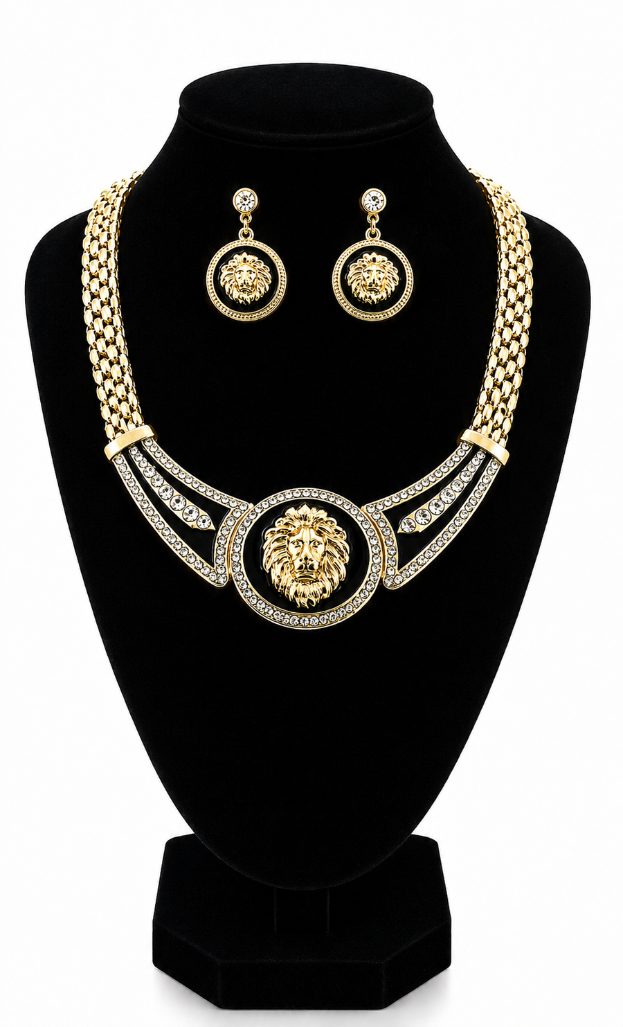 DESIGNER INSPIRIERTES 3-TLG. LÖWENKOPF-HALSKETTEN- UND OHRRING-SET