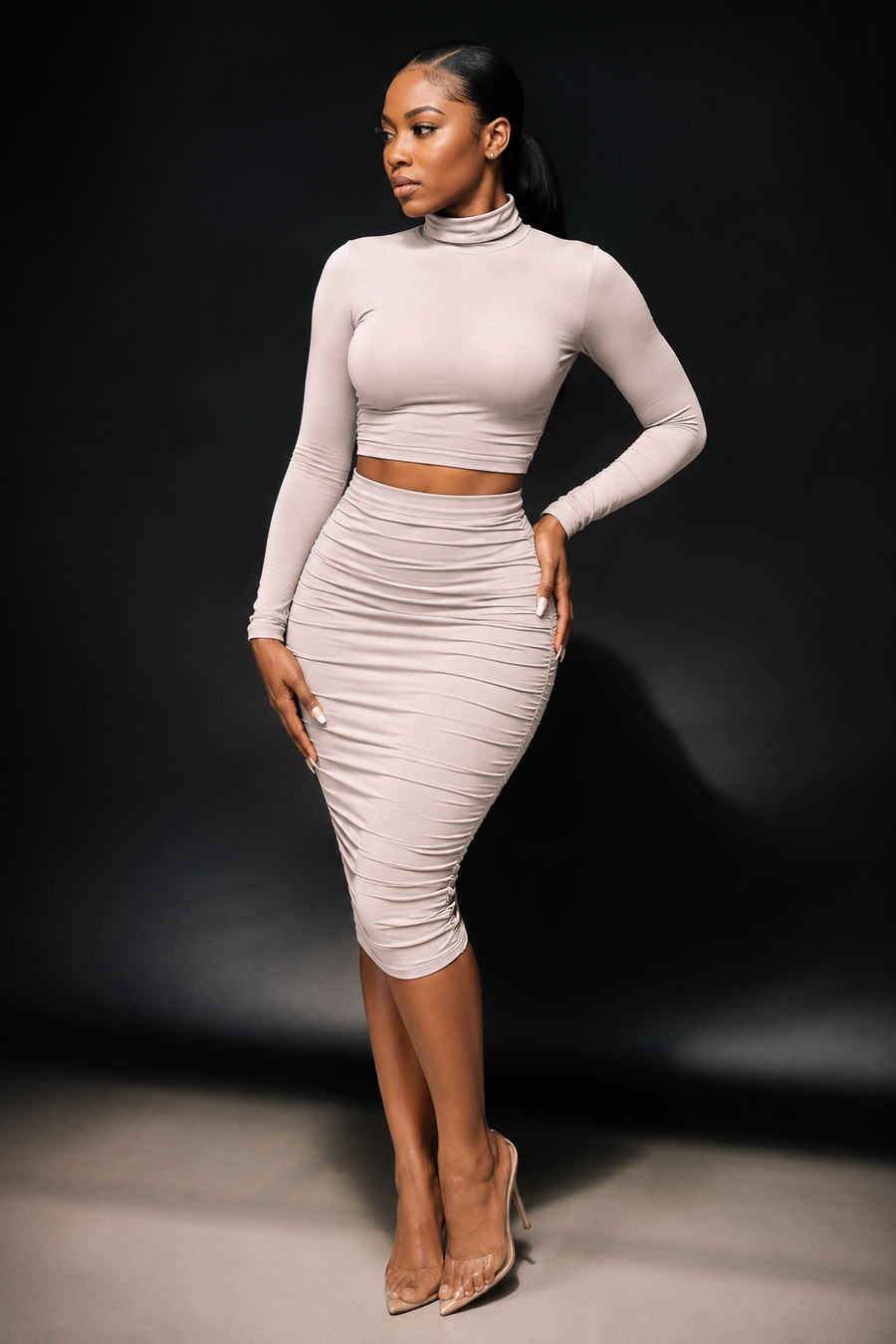 ‘Kim’ Two Piece Long Sleeve Knee Length Set