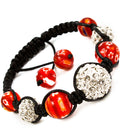 Unisex Black Cord Red Coral with Grey bangle