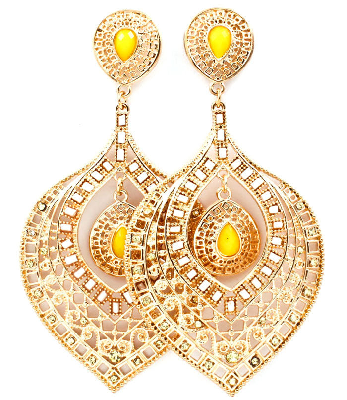 Plated Flower Shape Dangle Earrings