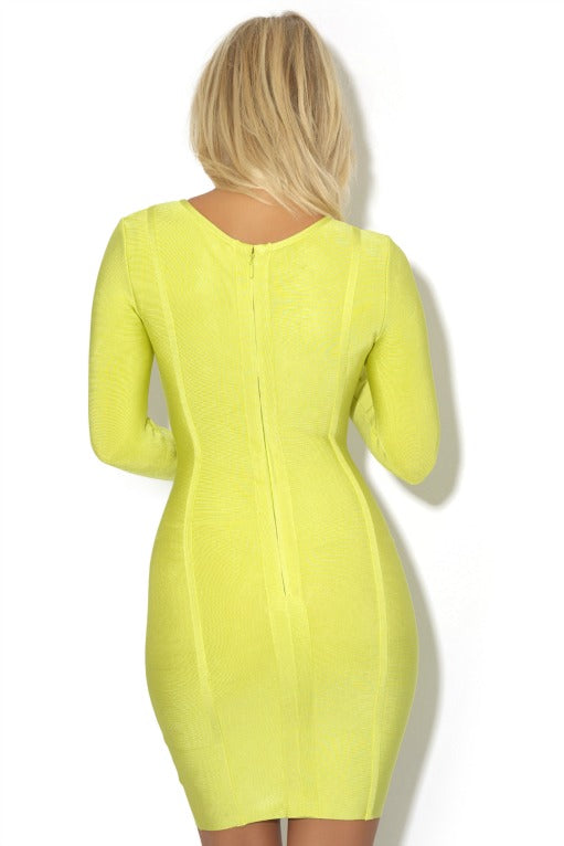 LIME GREEN LONG SLEEVE BANDAGE DRESS