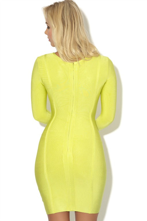 LIME GREEN LONG SLEEVE BANDAGE DRESS