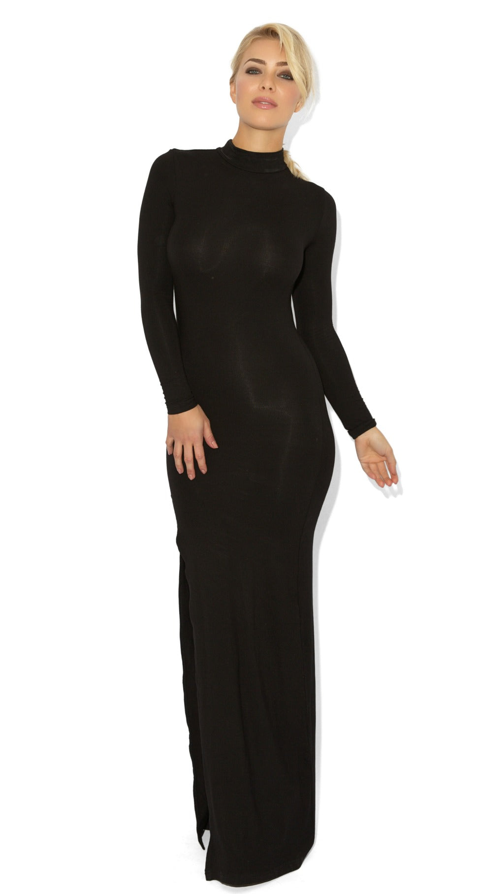 Celebrity Style Open Back Side Split Black Maxi Dress