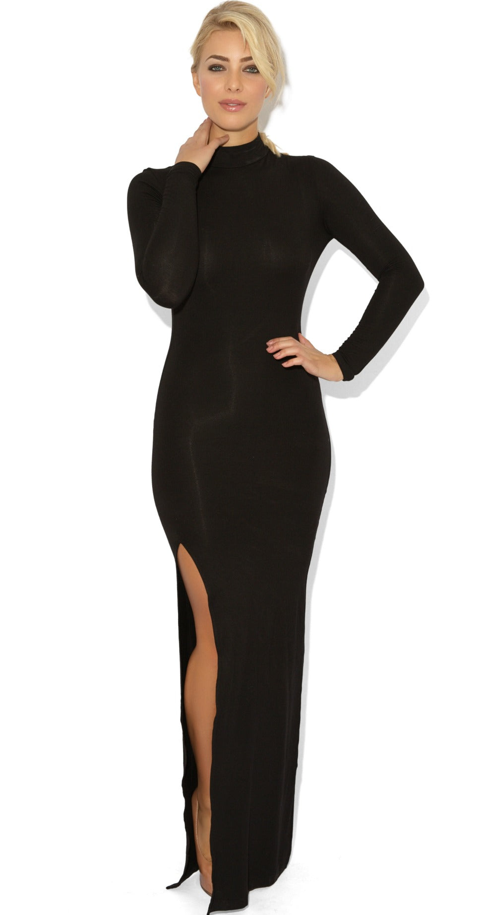 Celebrity Style Open Back Side Split Black Maxi Dress