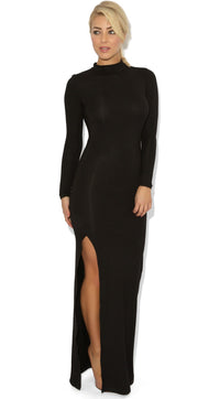Celebrity Style Open Back Side Split Black Maxi Dress