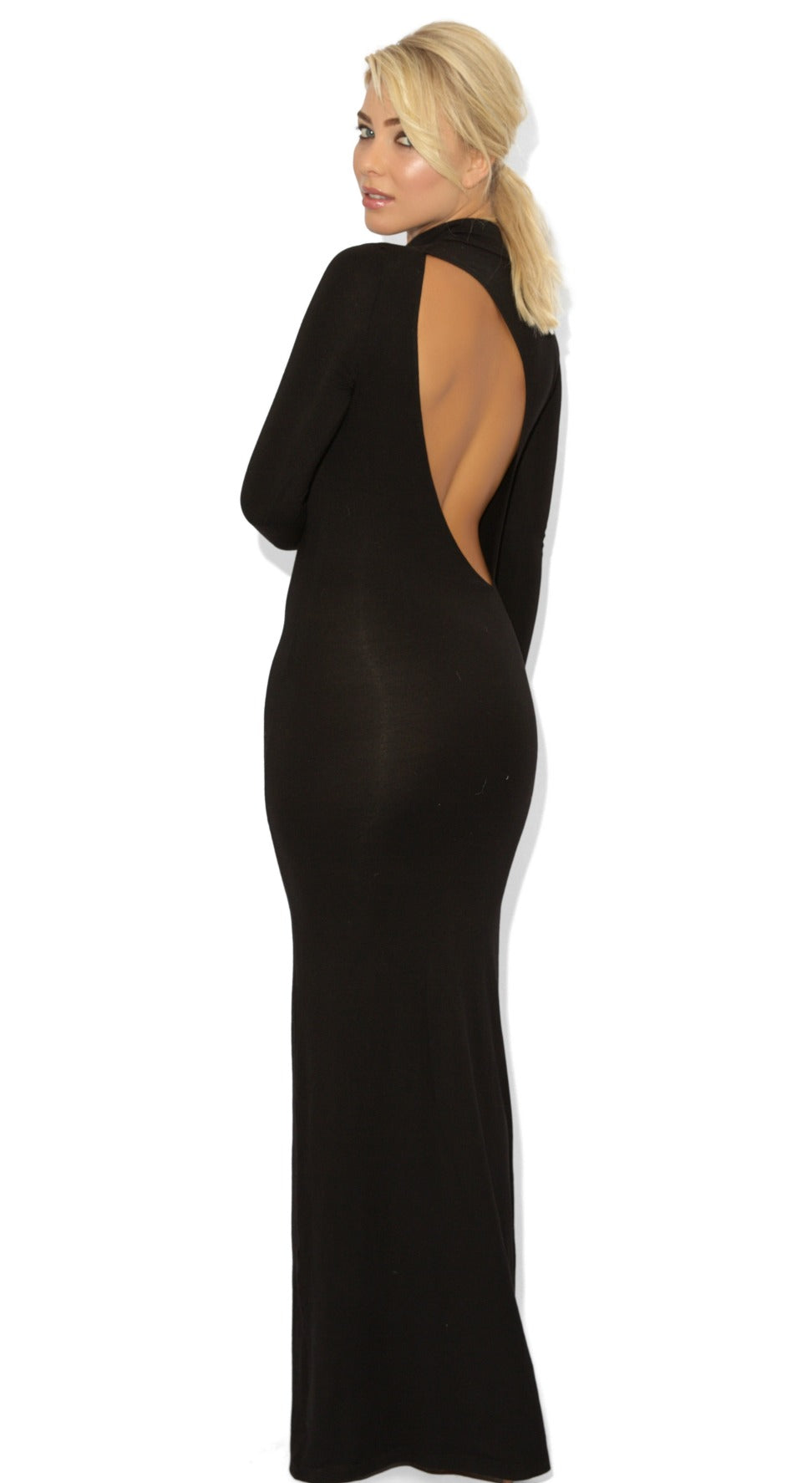 Celebrity Style Open Back Side Split Black Maxi Dress