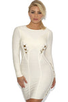 Long Sleeve Embellished Bandage Dress White