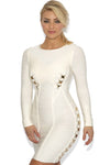 Long Sleeve Embellished Bandage Dress White